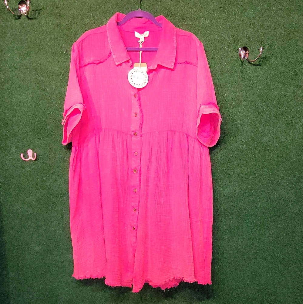 653 NWT Umgee Pink Button-Up Dress